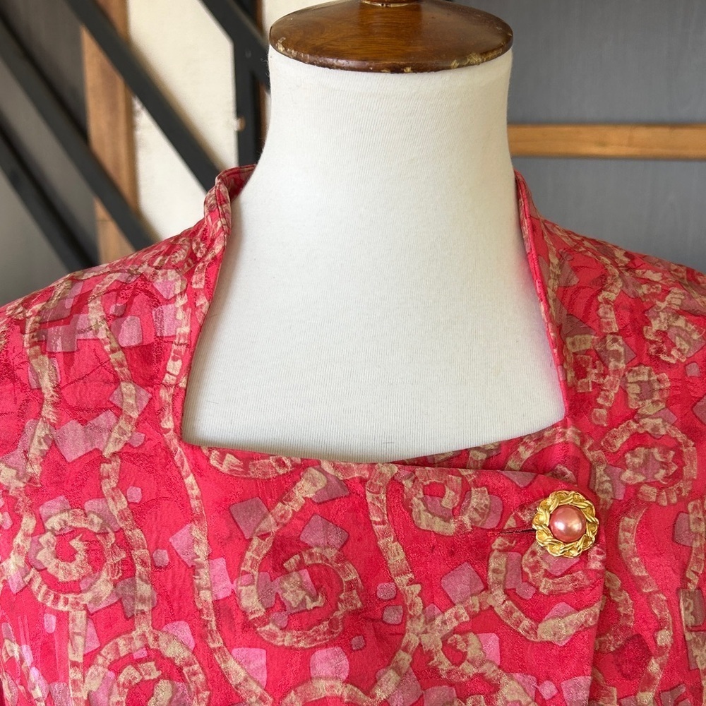 Vintage Japanese Silk Brocade Jacket Women Size 12 Pink Gold Elegant Statement - Picture 5 of 10